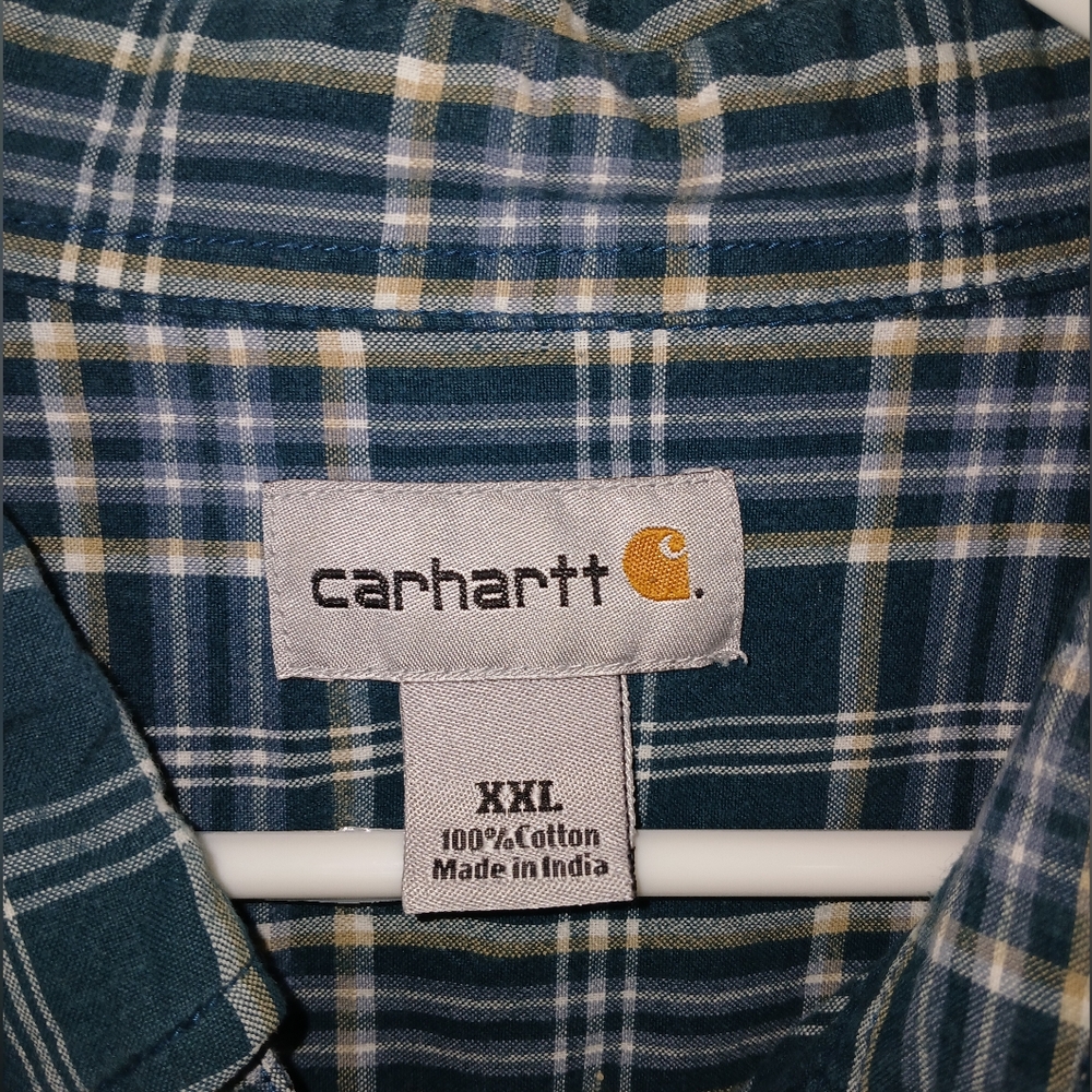 EUC CARHARTT Men's Navy Checkered Button Down Shirt - Picture 3 of 6
